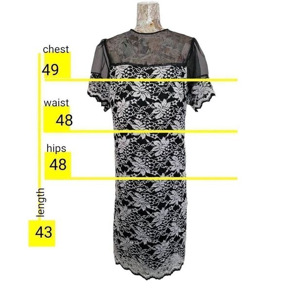 Handmade Black & White Embroidered Sheer Lacey Dress Plus Size - Picture 3 of 8